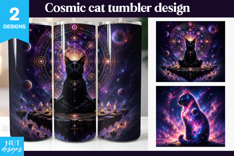 Cosmic Meditation Cat Tumbler Wrap magic tumbler, galaxy cat