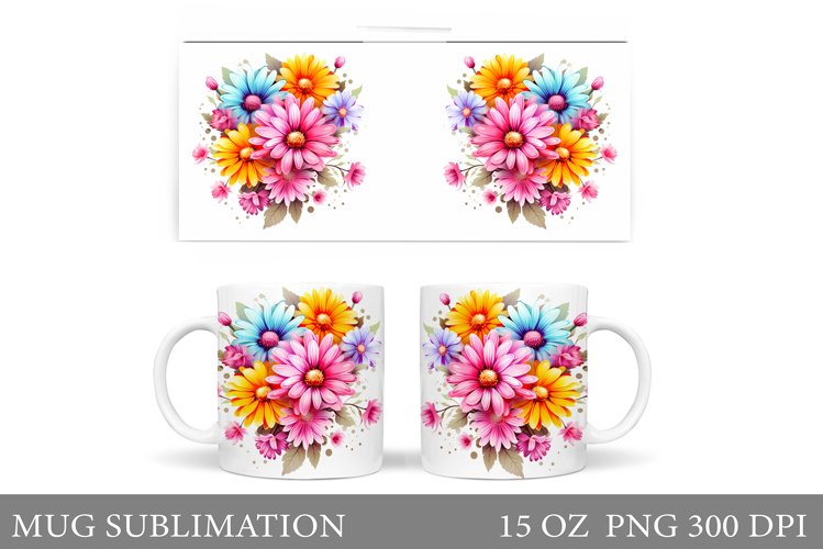 Flowers Mug Wrap Design. Wildflowers Mug Sublimation
