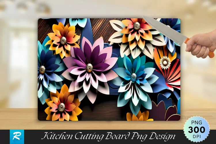 3D Flowers Cutting Board Sublimation Design