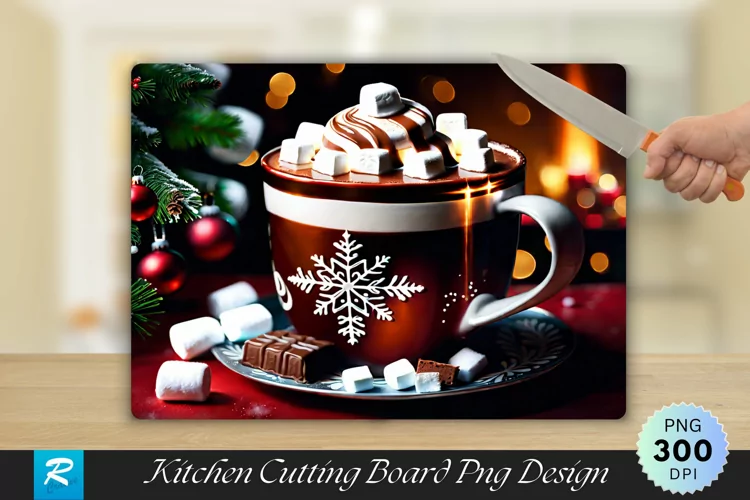 Hot Cocoa with Marshmallows Cutting Board PNG Design