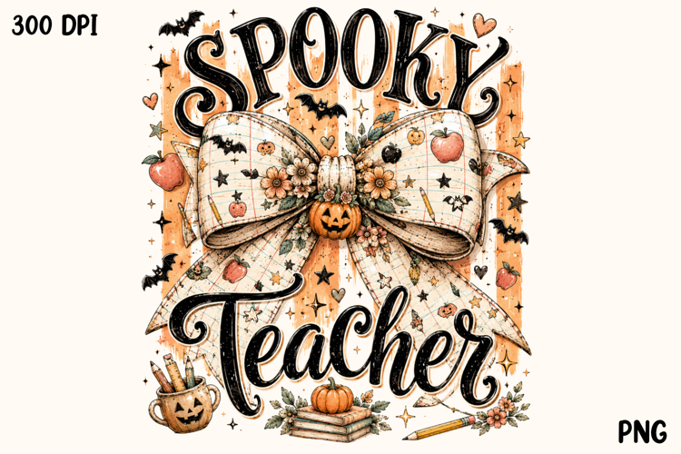 Spooky Teacher Halloween Bow Pumpkin PNG