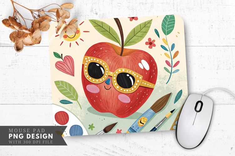 Funky Apple Art with Sunglasses Mouse Pad PNG