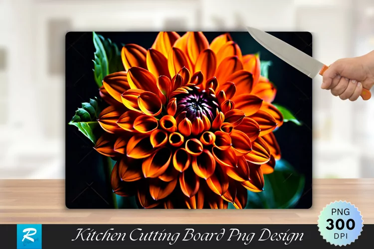 Orange Dahlia Cutting Board Sublimation Design