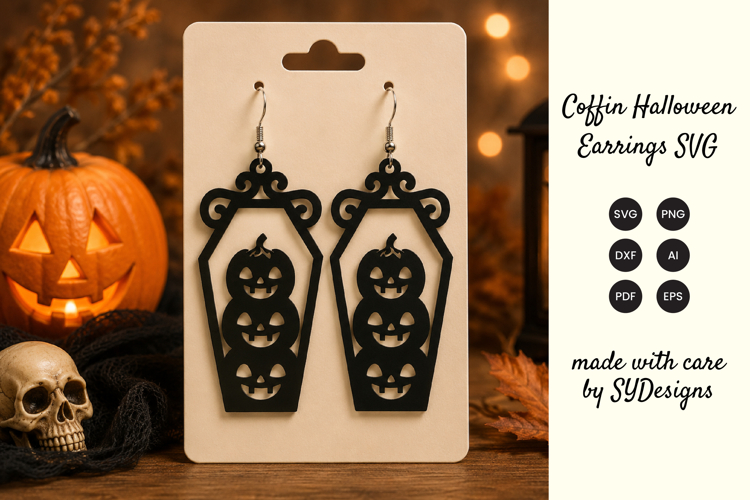 Coffin Halloween Earrings SVG -Laser Cut Spooky Earring
