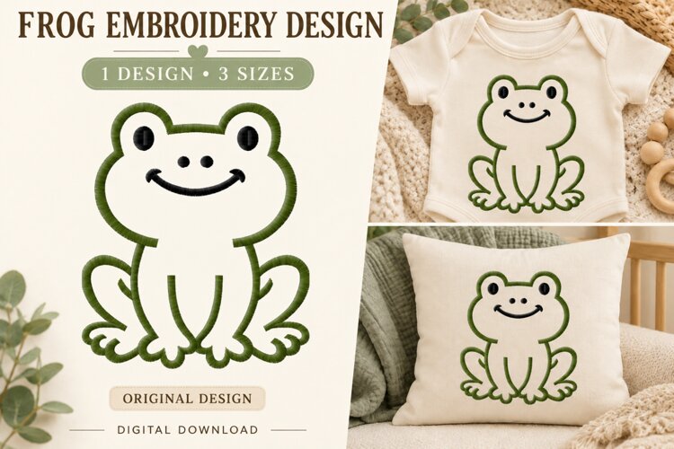 Cute Frog Outline Embroidery Design example image 1