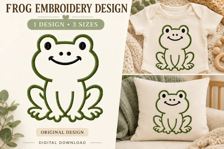 Cute Frog Outline Embroidery Design