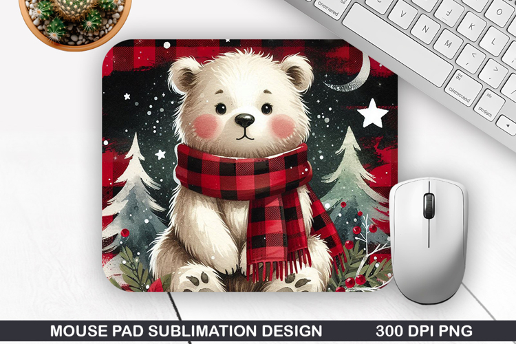 Polar Bear Mouse Pad Sublimation, Christmas Mouse Pad PNG