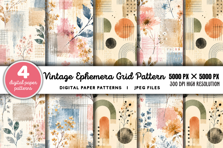 Vintage Grid Lined Ephemera Junk Journal JPG