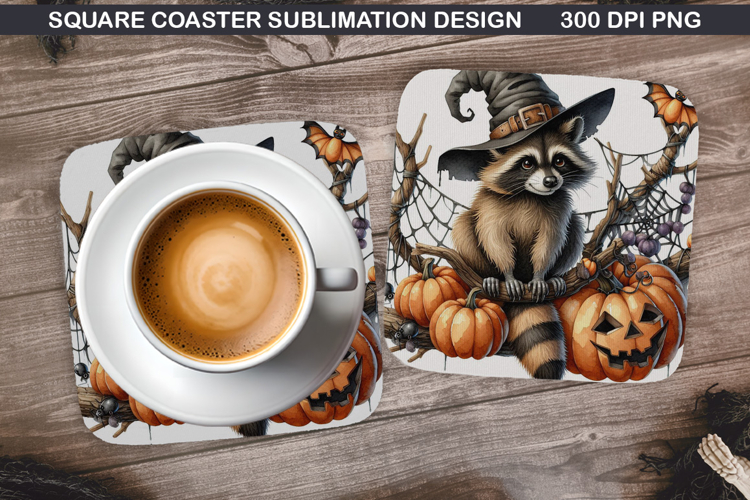Raccoon Coaster Sublimation, Halloween Coaster PNG