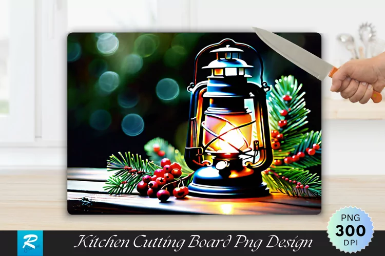 Vintage Lantern with Pine Sprigs and Berries Cutting Board