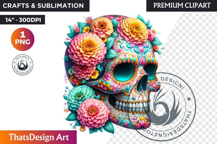 Pastel Floral Day of the Dead Clipart PNG,sugar skull design