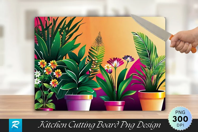A Group Of Potted Flowers Cutting Board Sublimation Design