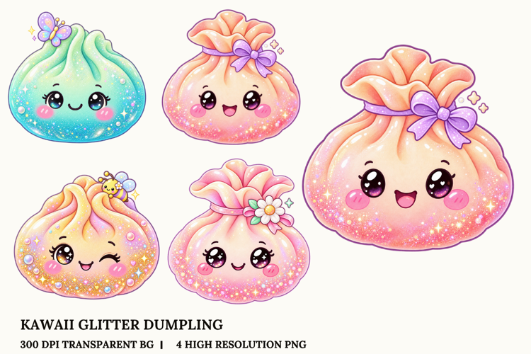 Kawaii Glitter Dumpling Cute Sparkle Food PNG