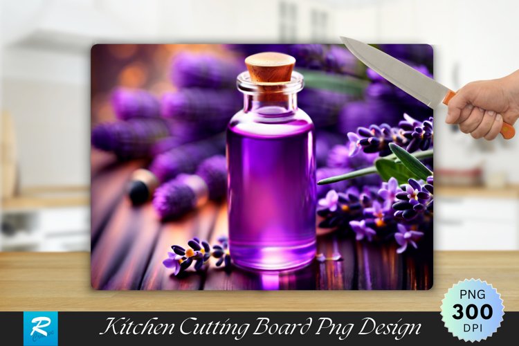 Aromatic Essence Lavender Oil Cutting Board PNG Design