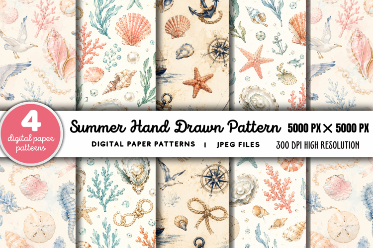 Summer Beach Hand Drawn Pattern JPG