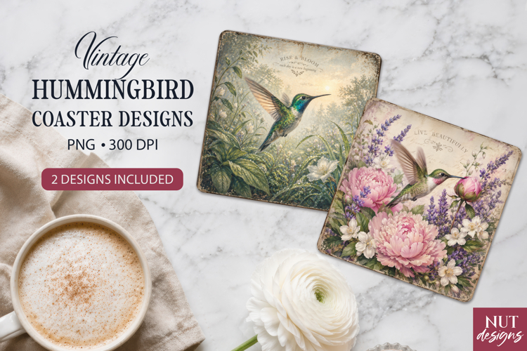 Floral Hummingbird Coaster sublimation Summer garden coaster