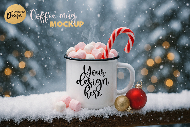 Christmas Mug Mockup Enamel Cup | Holiday Mockup PNG | JPG