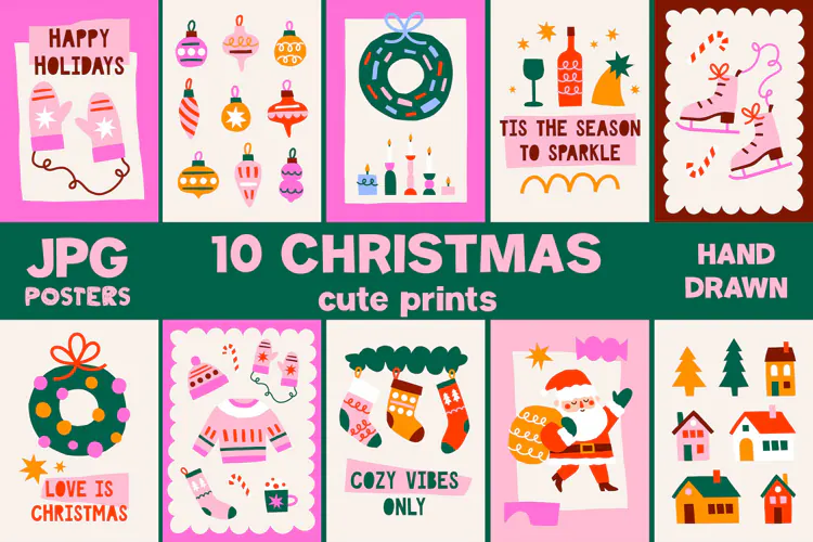 Hand Drawn Cute Christmas Holiday Prints