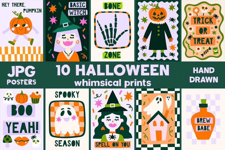 Cute Halloween Prints | Hand Drawn JPG Spooky Wall Art