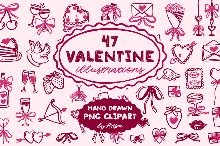 47 Whimsical Valentine Illustrations PNG