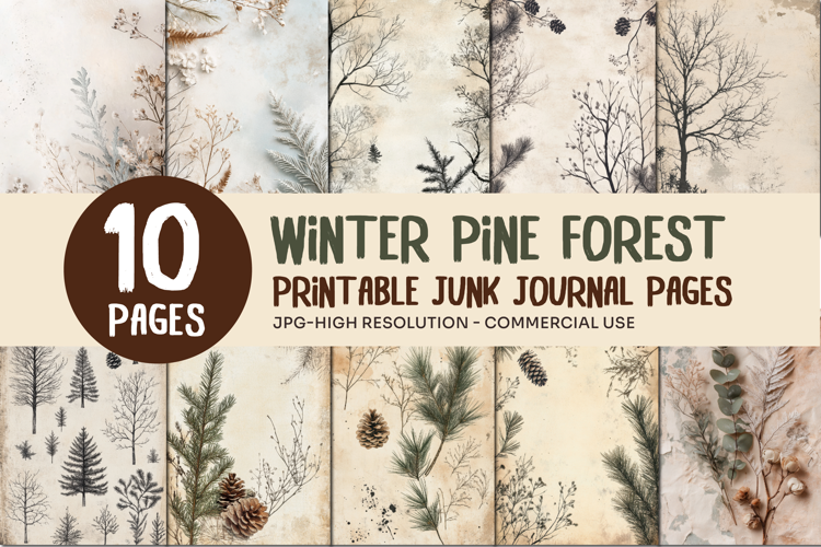 Winter Pine Forest Junk Journal Pages