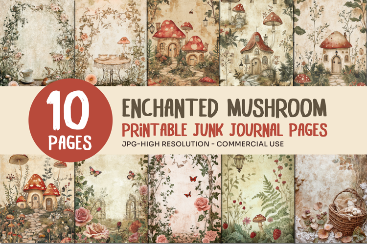 Enchanted Mushroom Cottage Junk Journal Pages