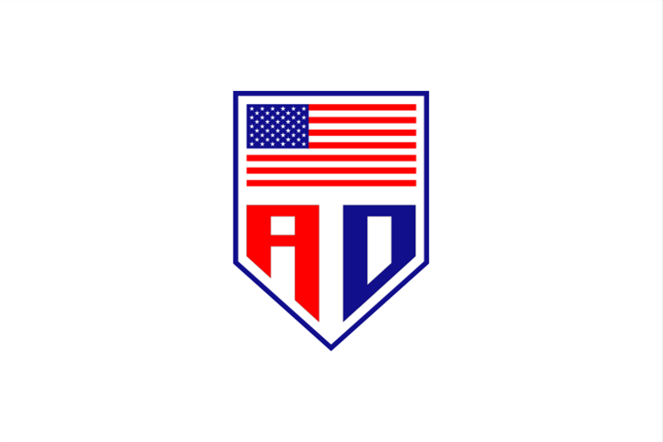 Initial Letters A and D with American Flag Shield Logo