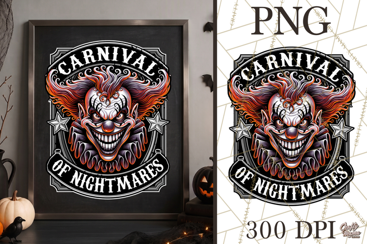 Carnival Of Nightmares Evil Clown Halloween Sign PNG Graphic