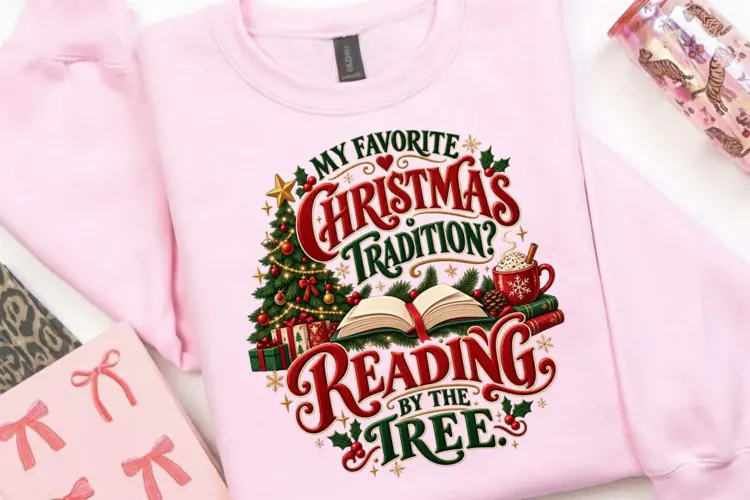 My Favorite Christmas Tradition Reading by the Tree PNG