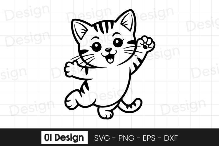 Cute Kitten Waving Cartoon Design SVG PNG