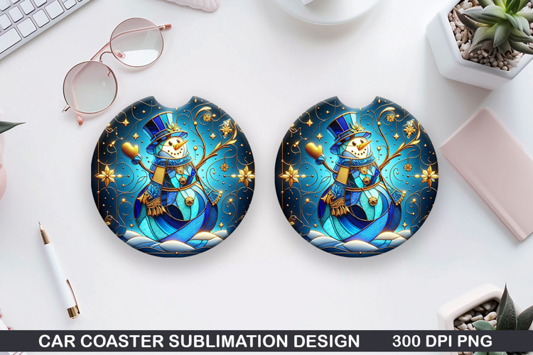 Snowman Car Coaster Sublimation|Christmas Coaster PNG Design