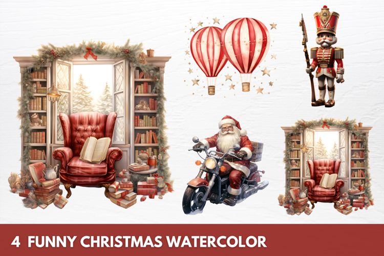 Funny Christmas Watercolor Clipart
