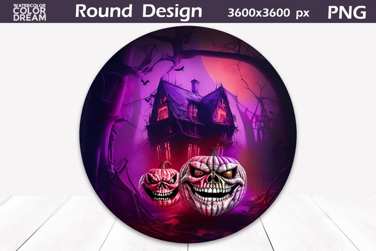 3D Halloween Round Design PNG | Haunted House Halloween example image 1