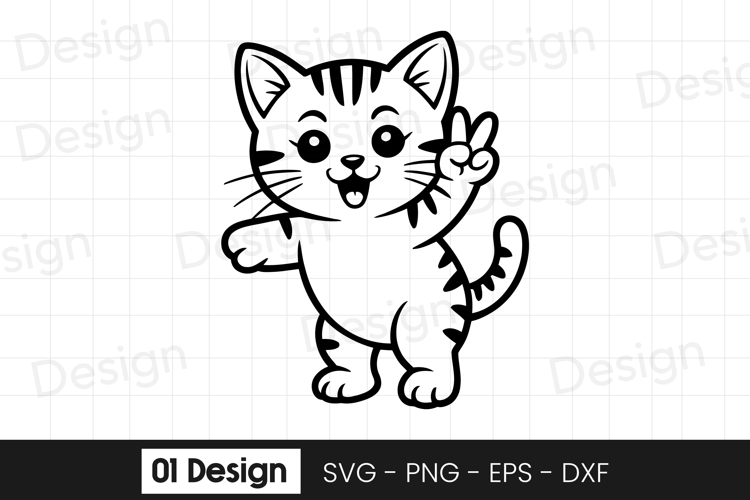 Cute Kitten Peace Sign Cartoon SVG PNG