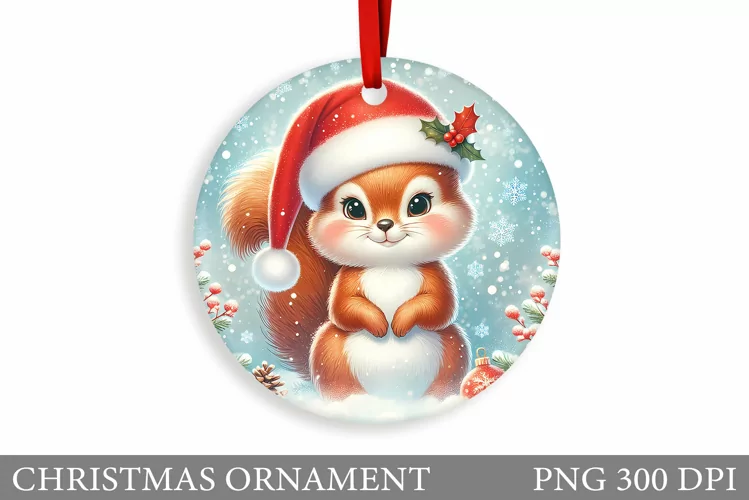 Cute Squirrel Christmas Ornament. Cute Squirrel Sublimation