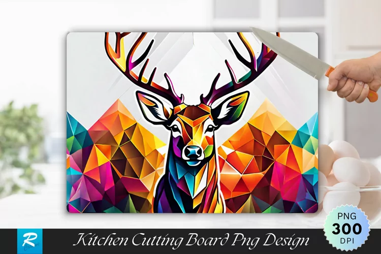Polygon Deer Cutting Board Sublimation Design