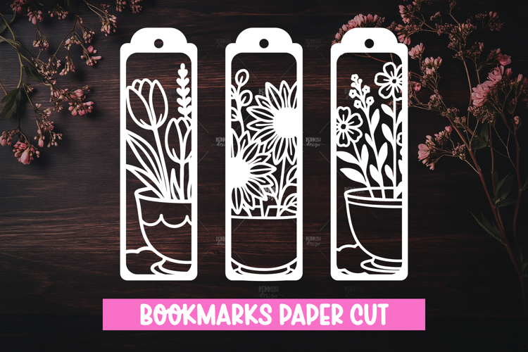 3 Floral Bookmarks Paper cut SVG Laser cut,Cricut,Silhouette