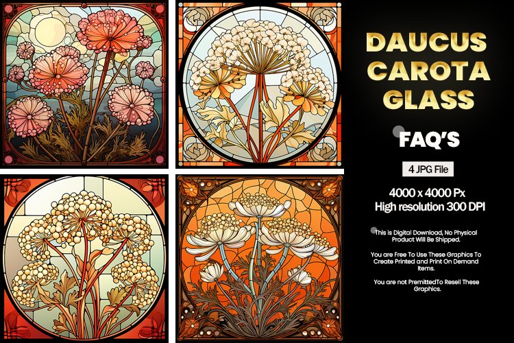 Stained Glass Daucus carota Square Coaster - 04 Variations example image 1