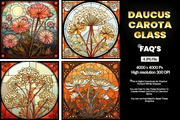Stained Glass Daucus carota Square Coaster - 04 Variations
