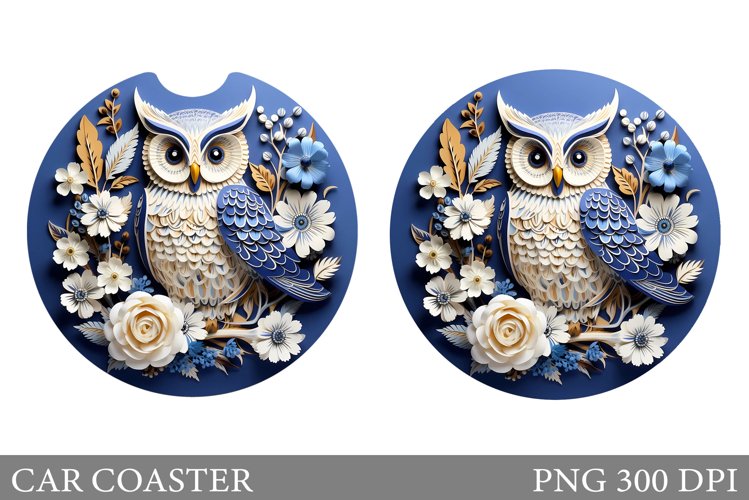 Owl Car Coaster Sublimation. Owl Flowers Car Coaster Design