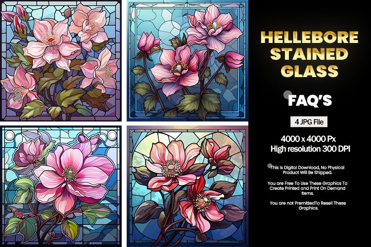 Stained Glass Hellebore Square Coaster - 04 Variations example image 1