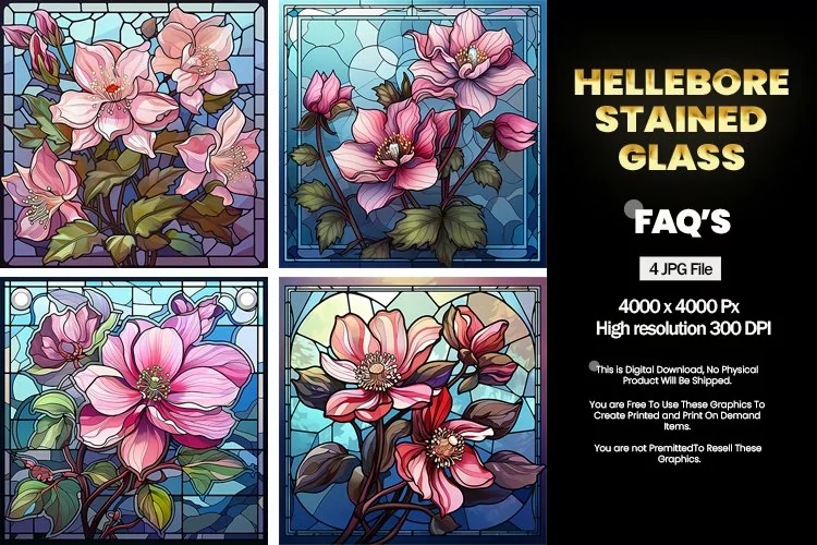 Stained Glass Hellebore Square Coaster - 04 Variations