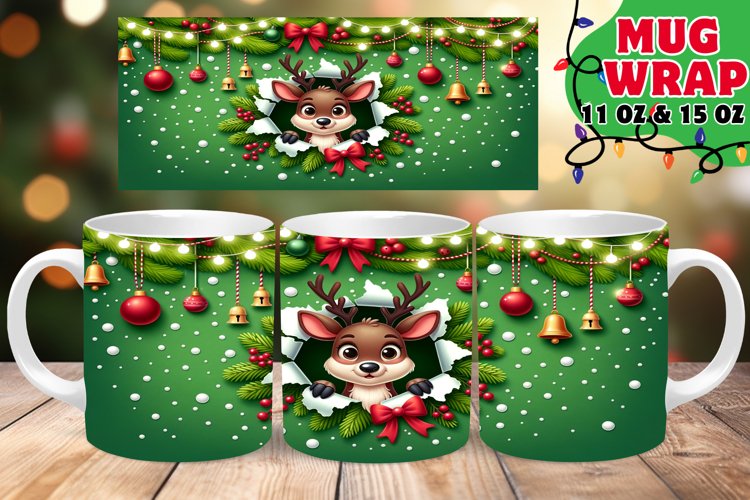 3D Festive Wall Cartoon Mug Wrap 11oz Print