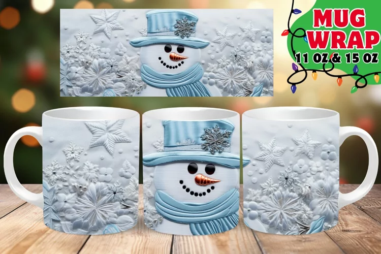 Snowman Christmas 3D Embroidered Harmony 15oz Mug Wrap