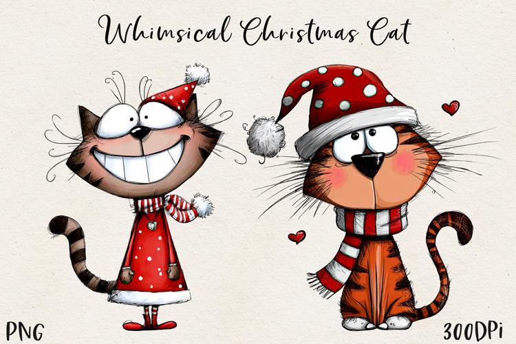 Cute Christmas Cat PNG | Whimsical Holiday Kitty Clipart