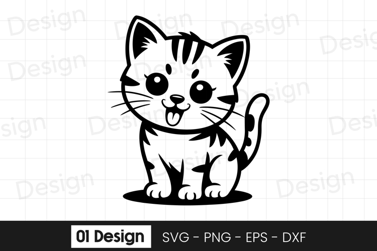 Cute Kitten Sitting Cartoon Design SVG PNG