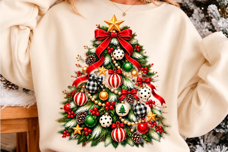 Elegant Christmas Tree T-Shirt Design Festive Holiday Png