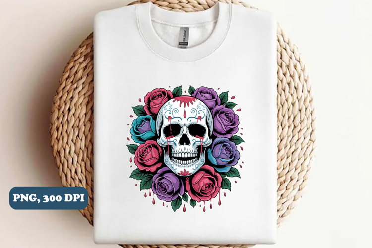 Floral Skull Sublimation, Halloween Sublimation png design example image 1