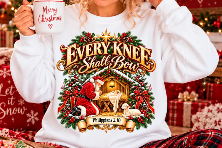 Every Knee Shall Bow Christian Christmas PNG