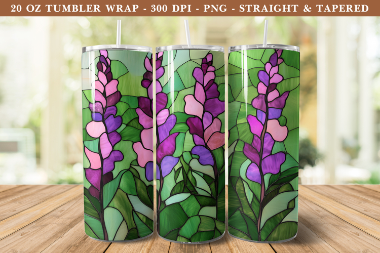 Stained Glass Lavender Flower Tumbler Wrap | 20 oz tumbler